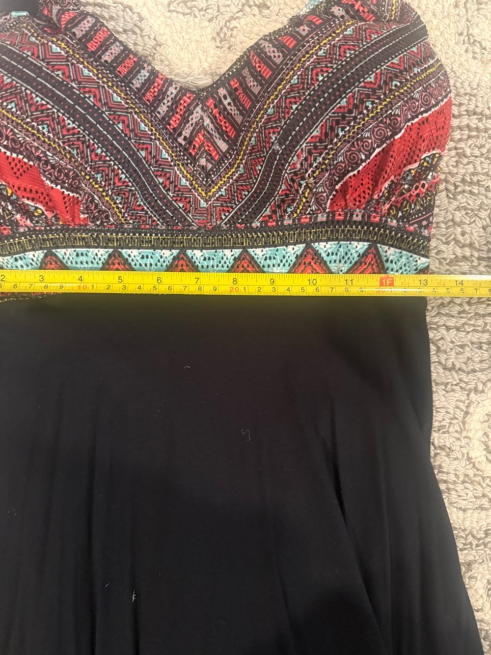 American Rag Black Midi Dress with Red & Teal Patterned Bodice - Picture 8 of 8